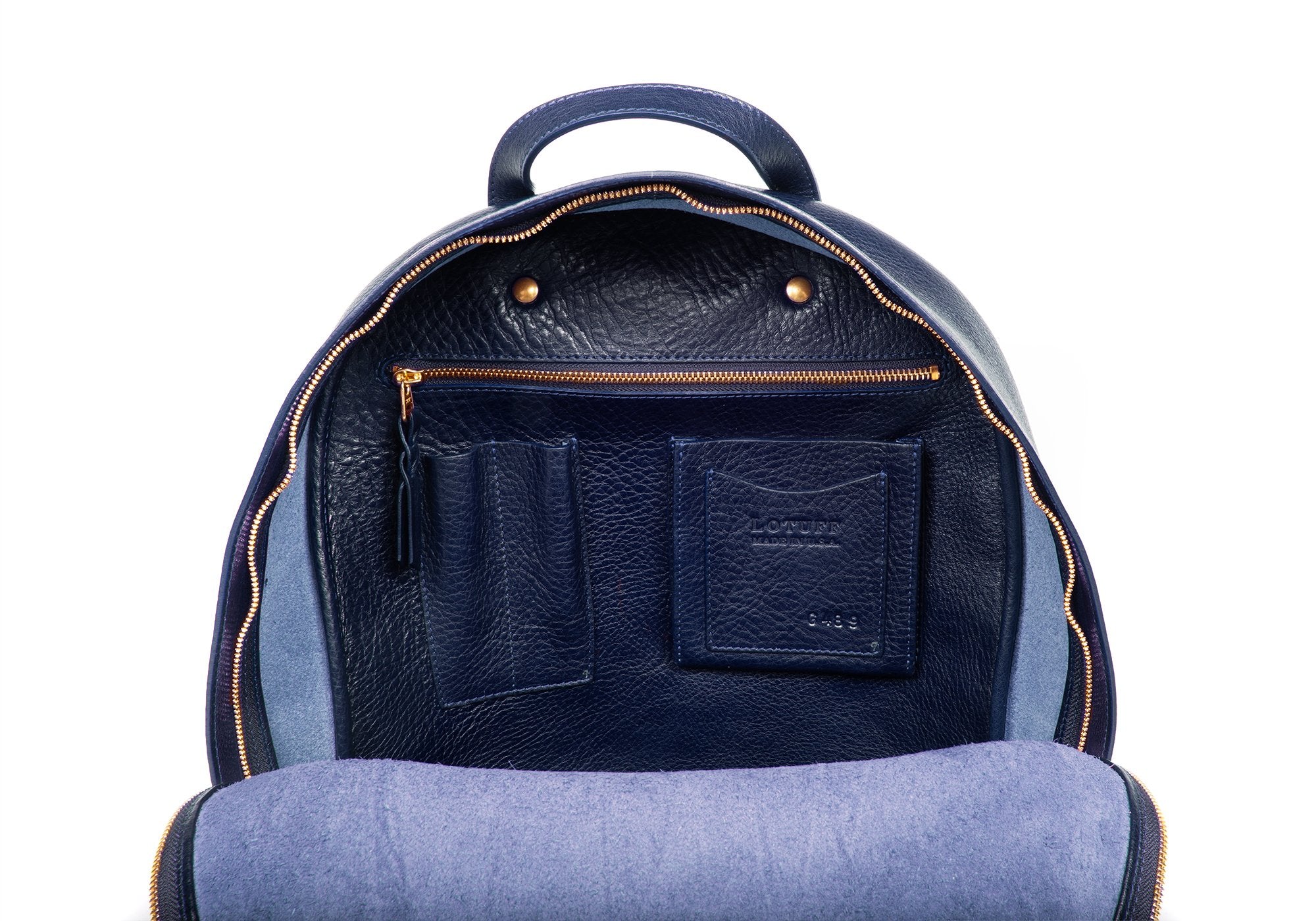 Leather Zipper Backpack Indigo