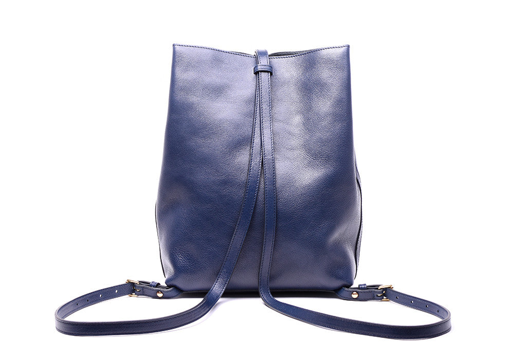 Back Leather Straps of The Sling Backpack Indigo