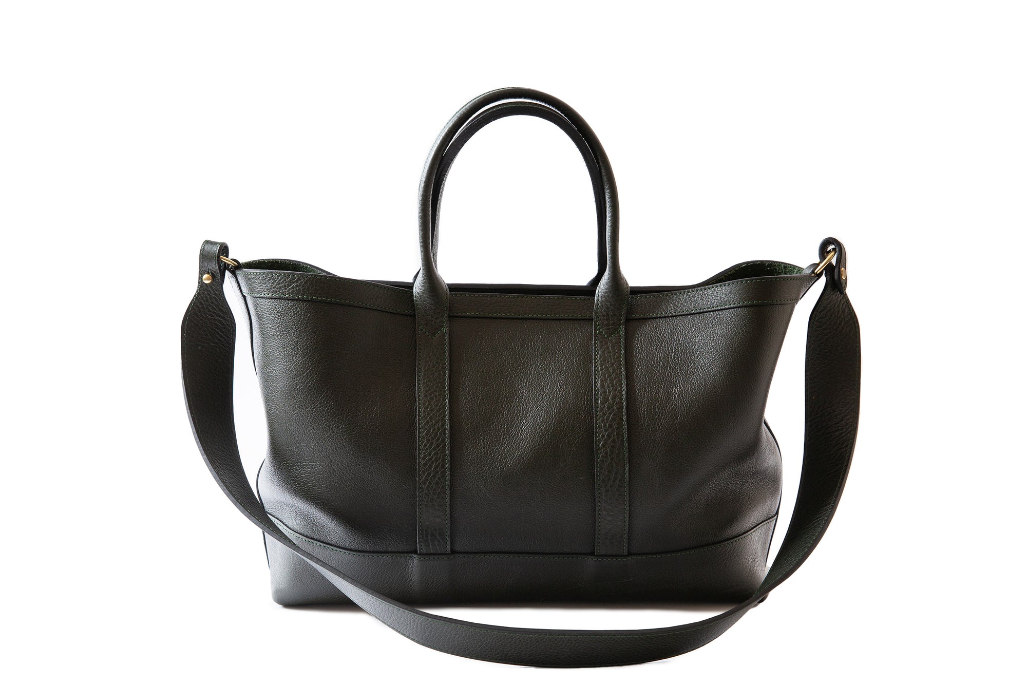 Front View  of Leather Small Tote Green