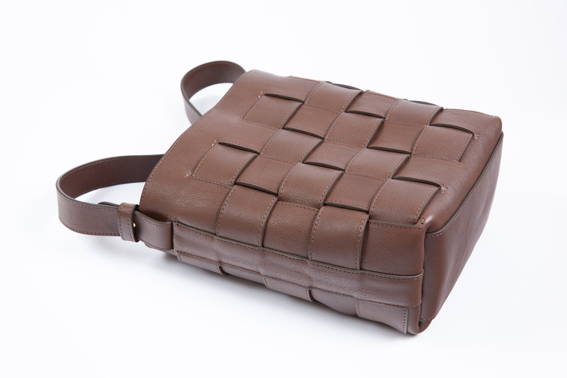 Mini Woven Leather Bucket Shoulder Bag Clay