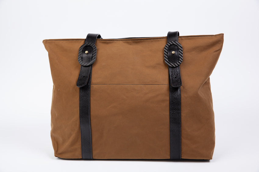 Monica Travel Tote in Waxed Cotton and Leather Army Tan