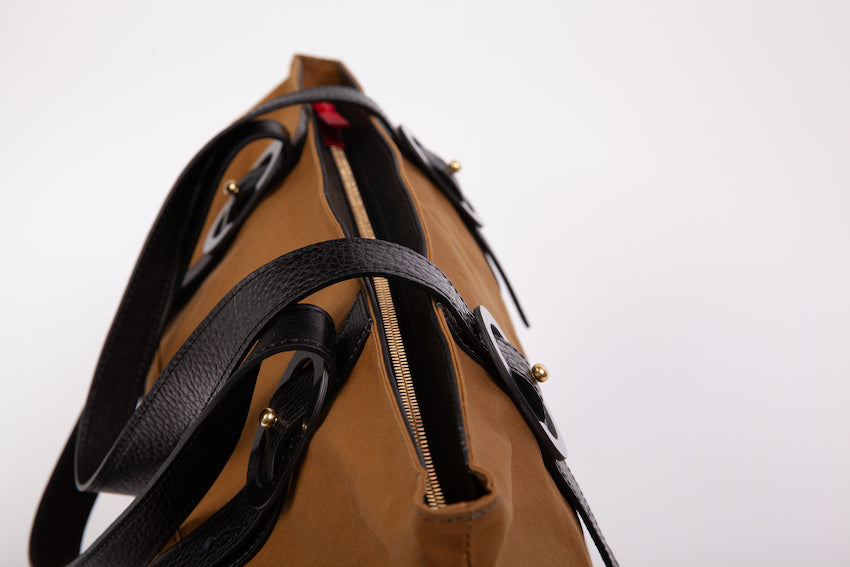 Monica Travel Tote in Waxed Cotton and Leather Army Tan