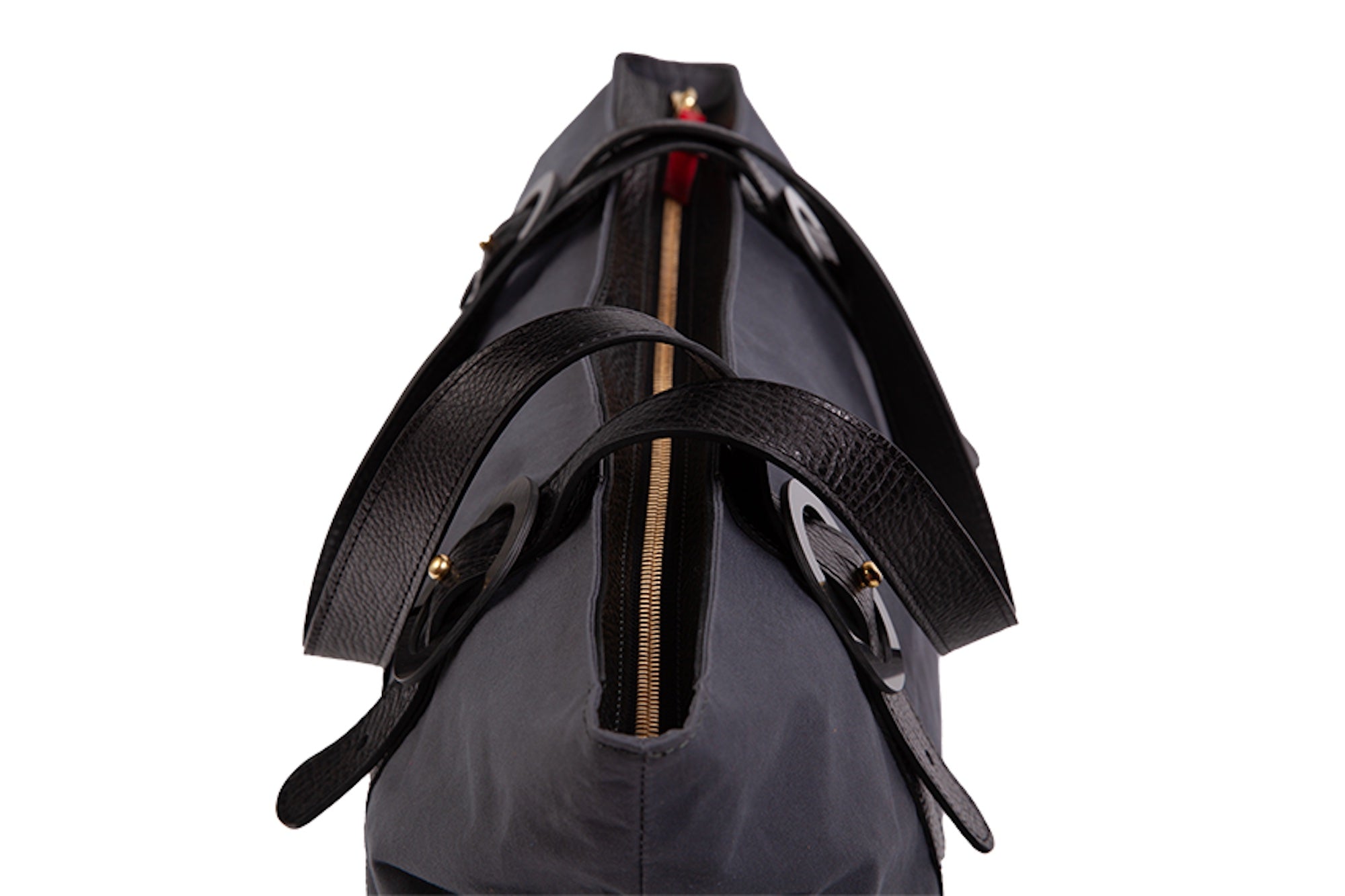 Monica Travel Tote in Waxed Cotton and Leather Steel Gray