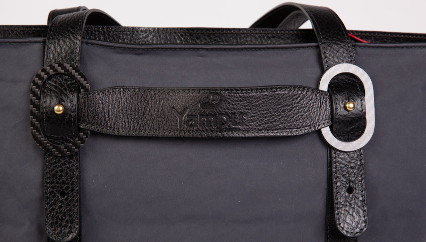 Monica Travel Tote in Waxed Cotton and Leather Steel Gray