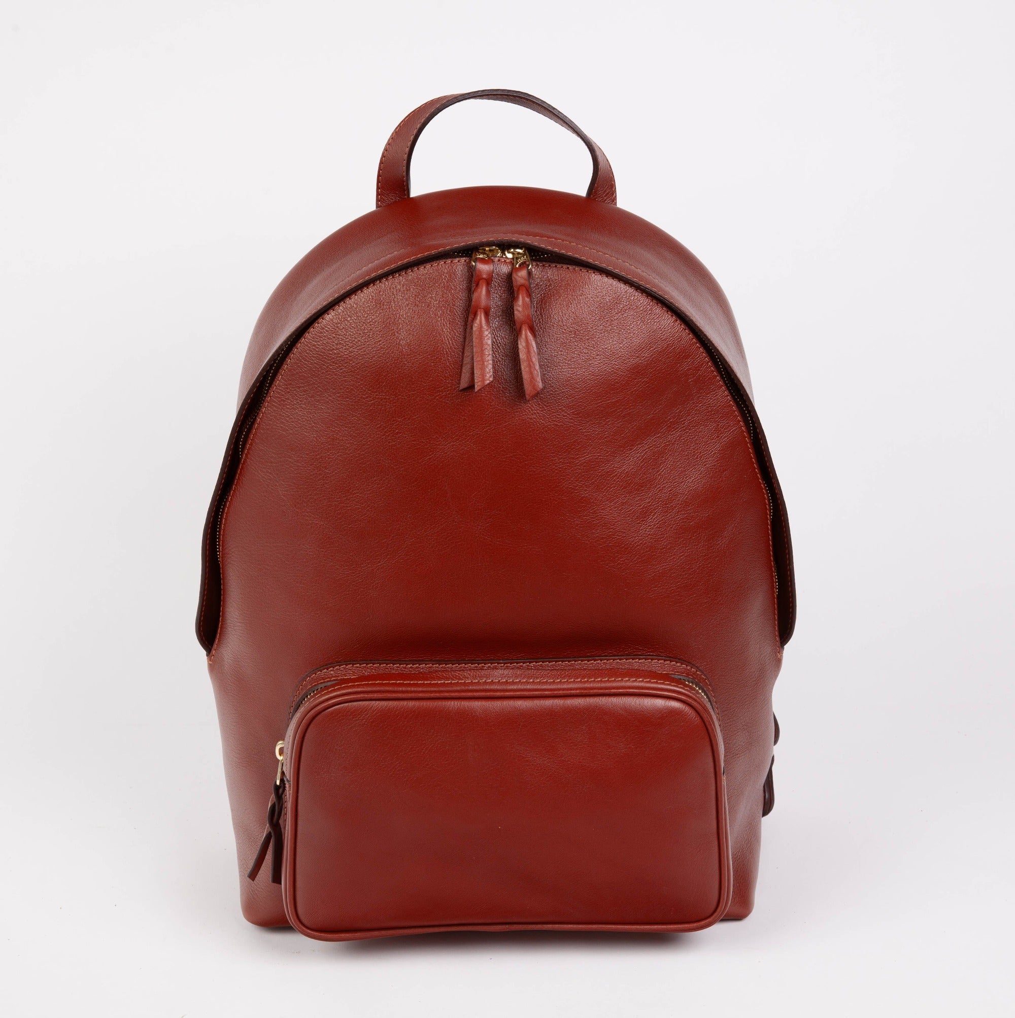 Leather Zipper Backpack Saddle Tan