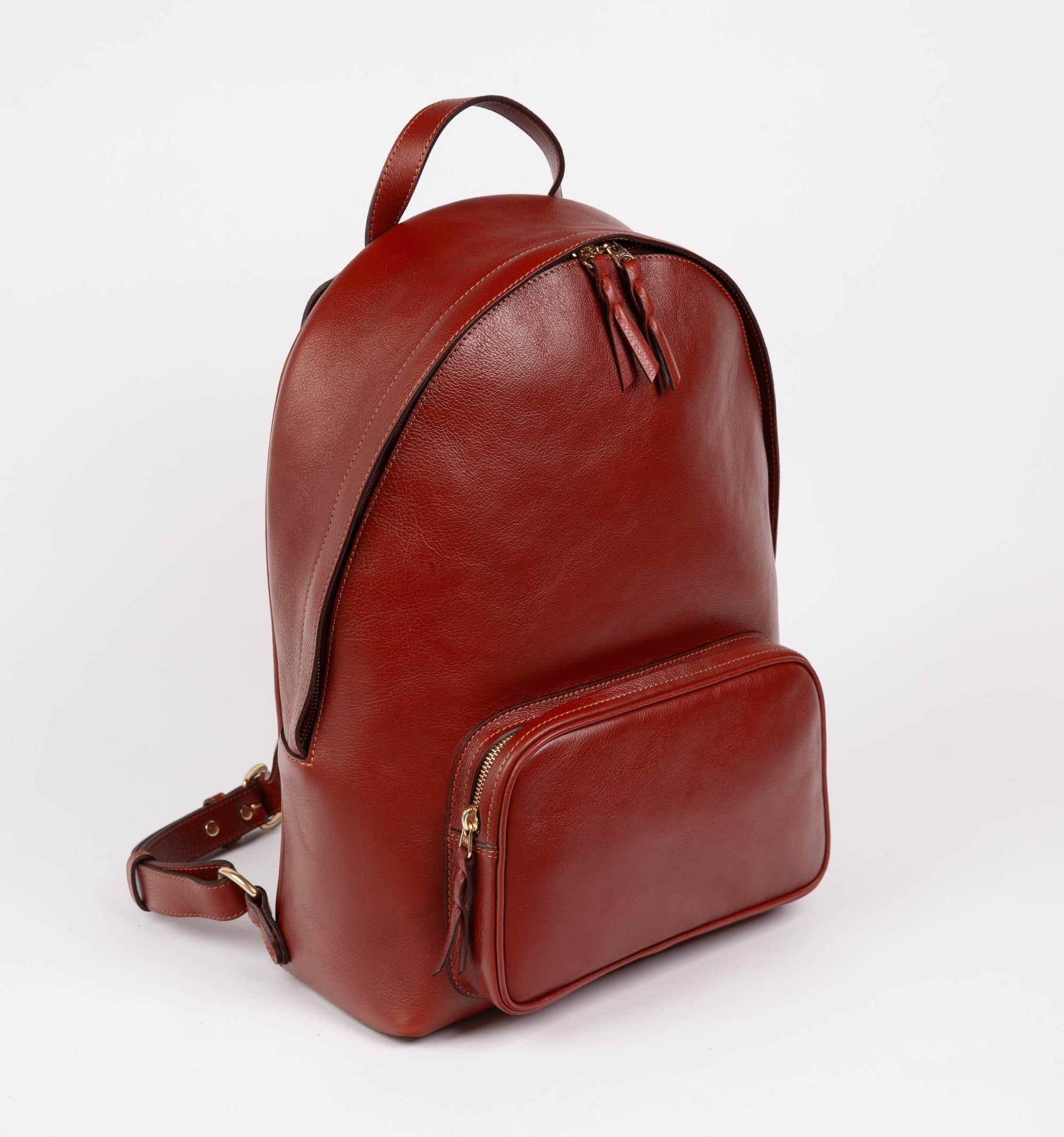 Leather Zipper Backpack Saddle Tan
