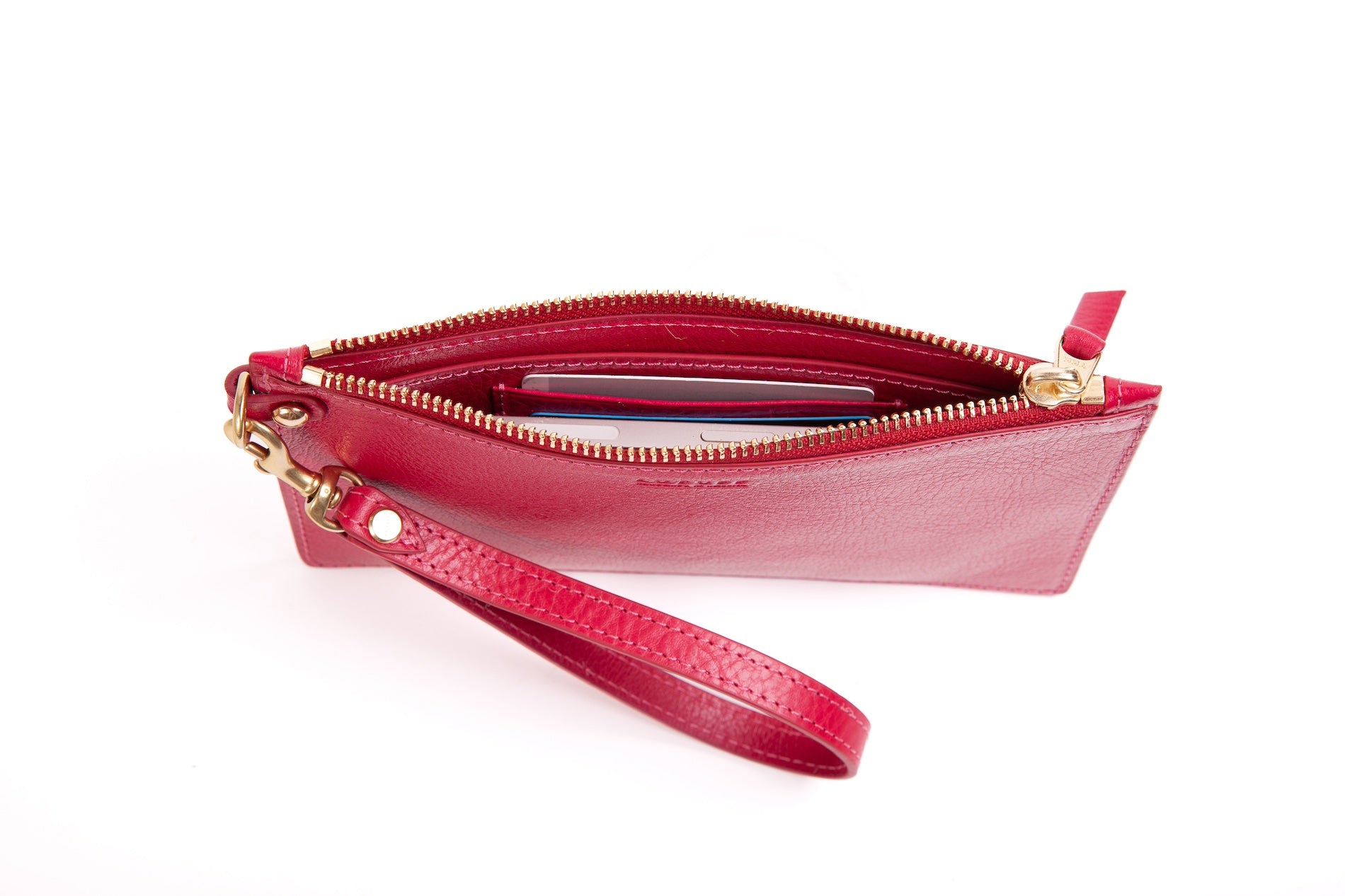 Leather Wristlet Wallet Raspberry