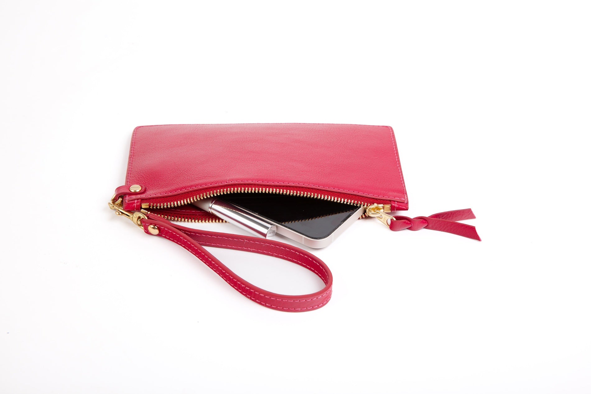 Leather Wristlet Wallet Raspberry