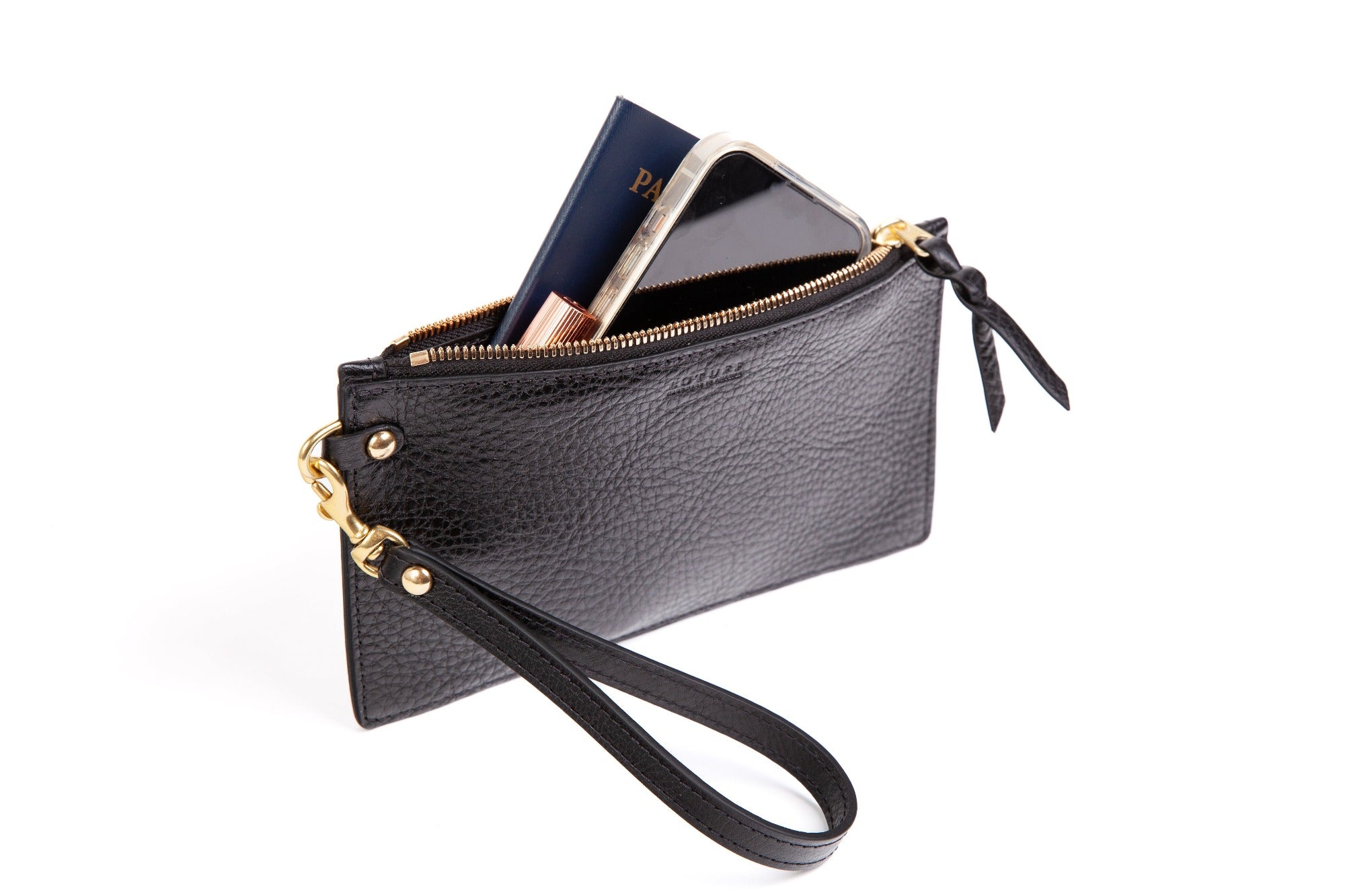 Leather Wristlet Wallet Black