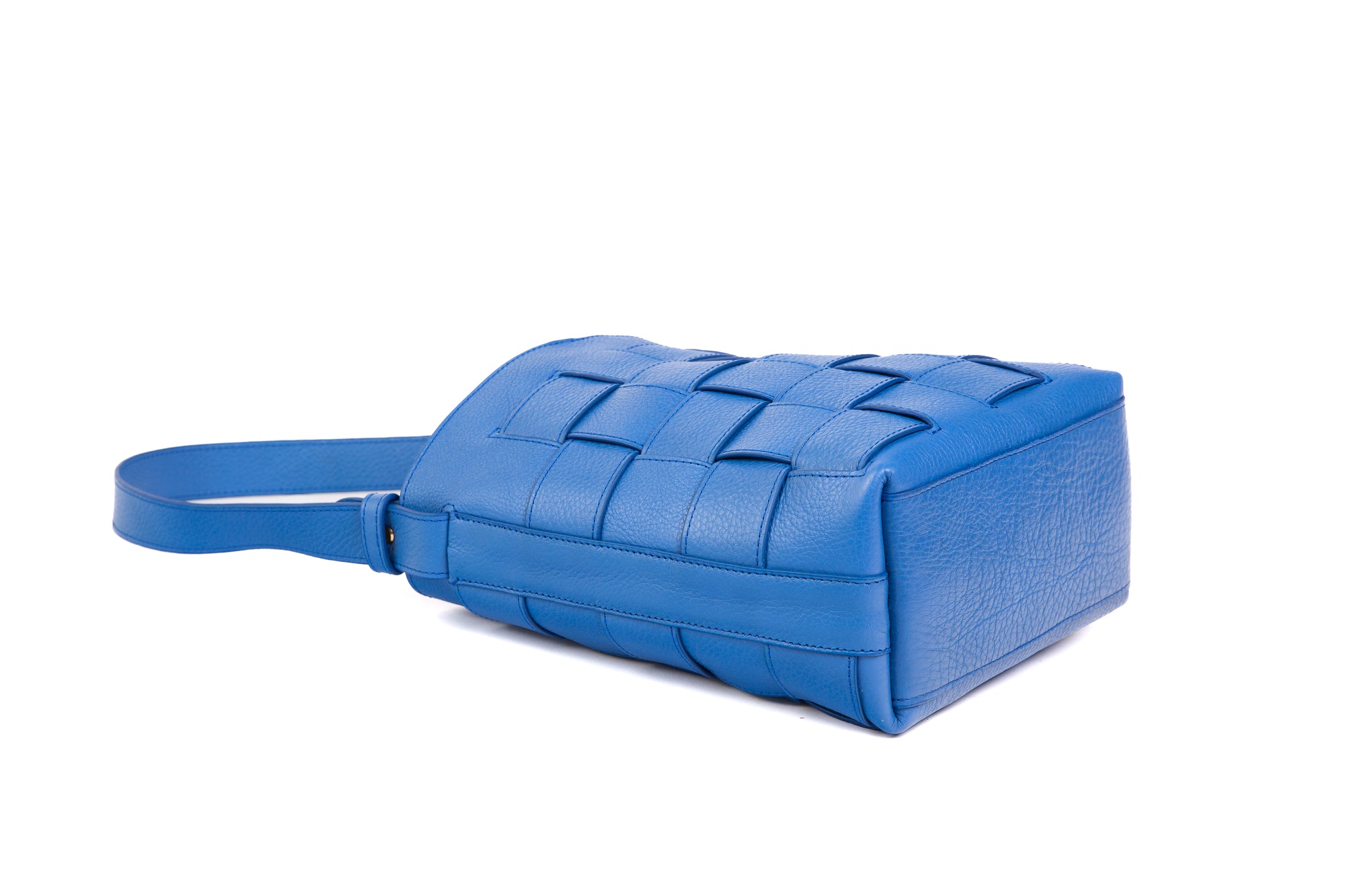 Mini Woven Leather Bucket Shoulder Bag Electric Blue