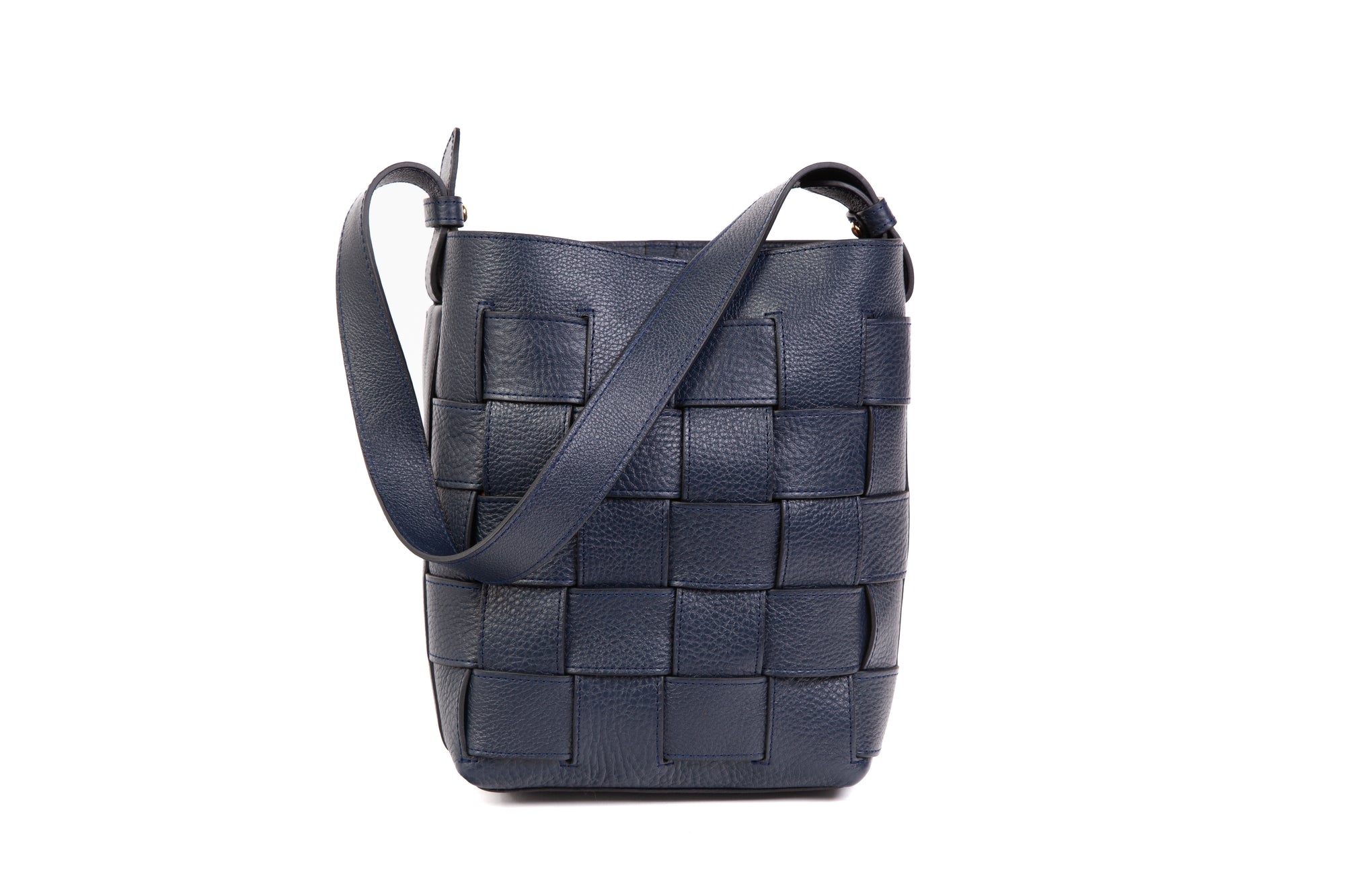 Mini Woven Leather Bucket Shoulder Bag Indigo