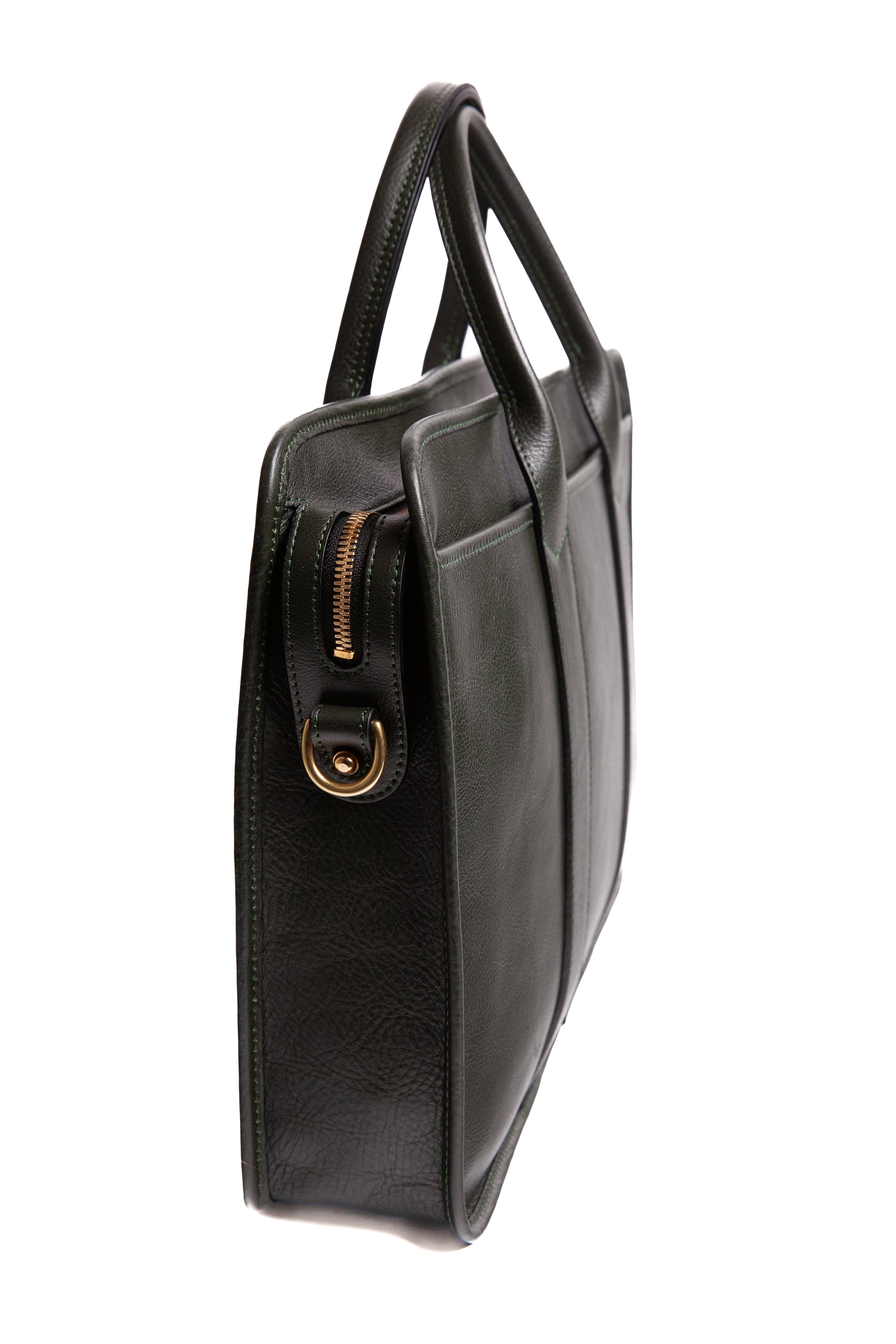 Leather Zip-Top Briefcase Green