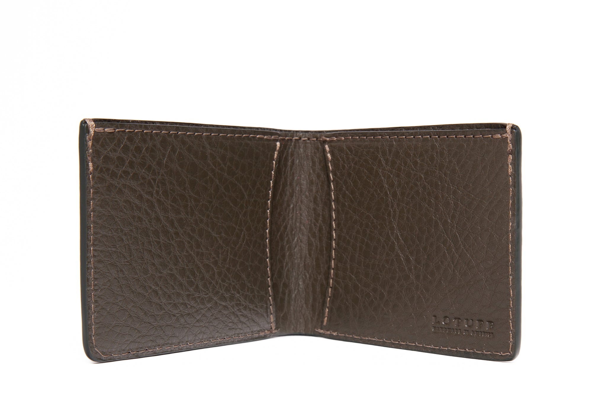 Two-Pocket Leather Bifold Wallet Olive