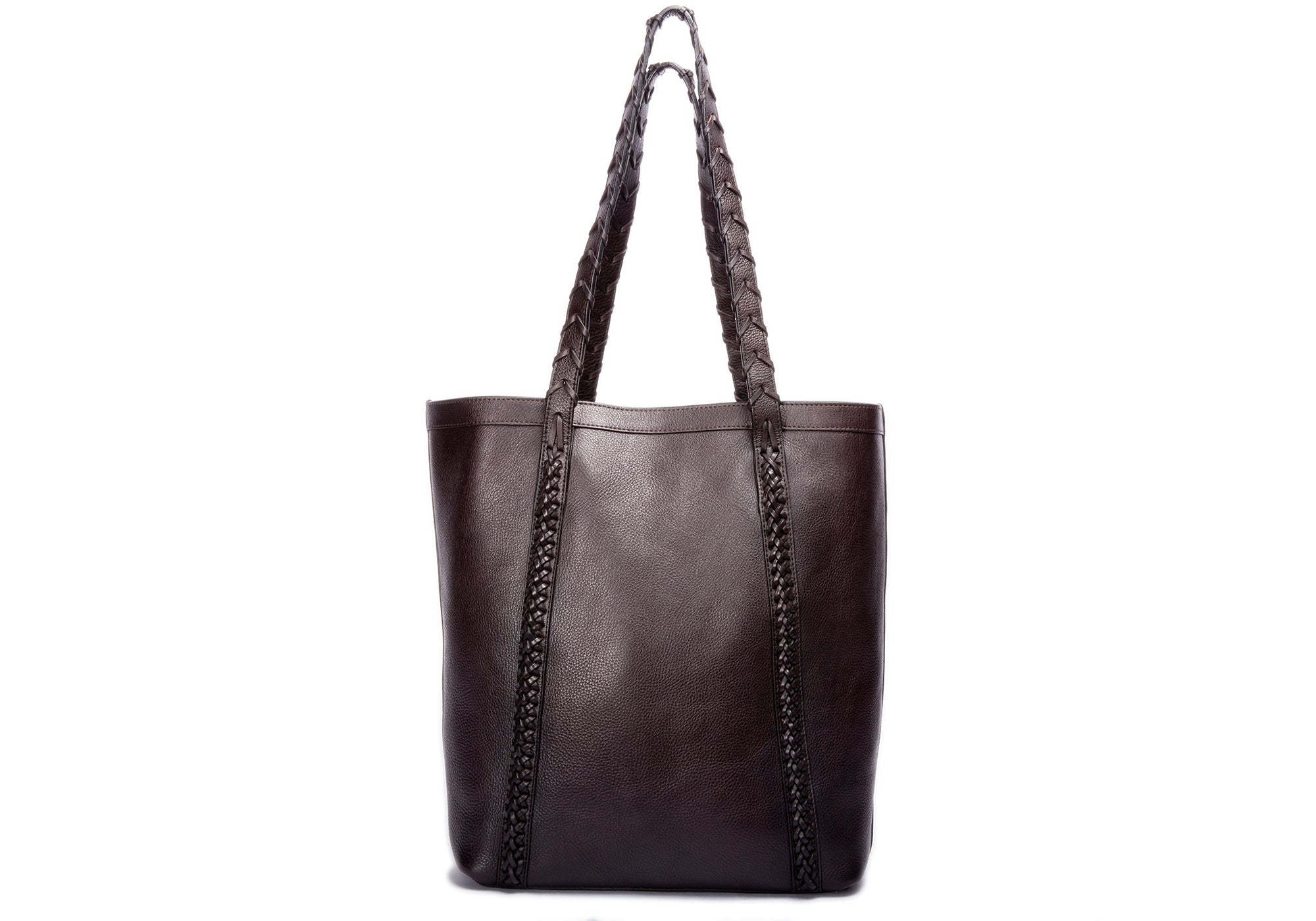 Braided Leather Angle Tote Chocolate