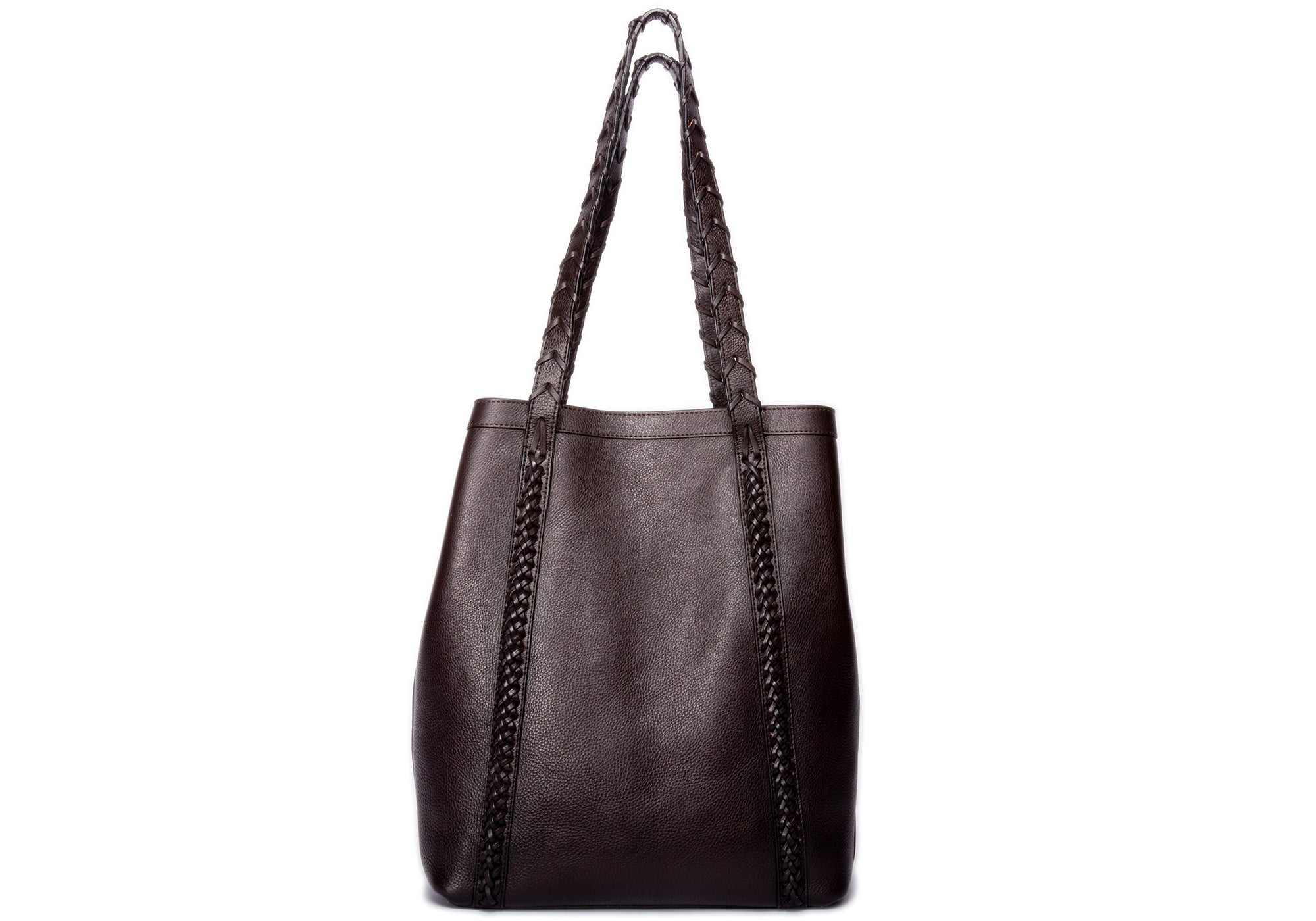 Braided Leather Angle Tote Chocolate