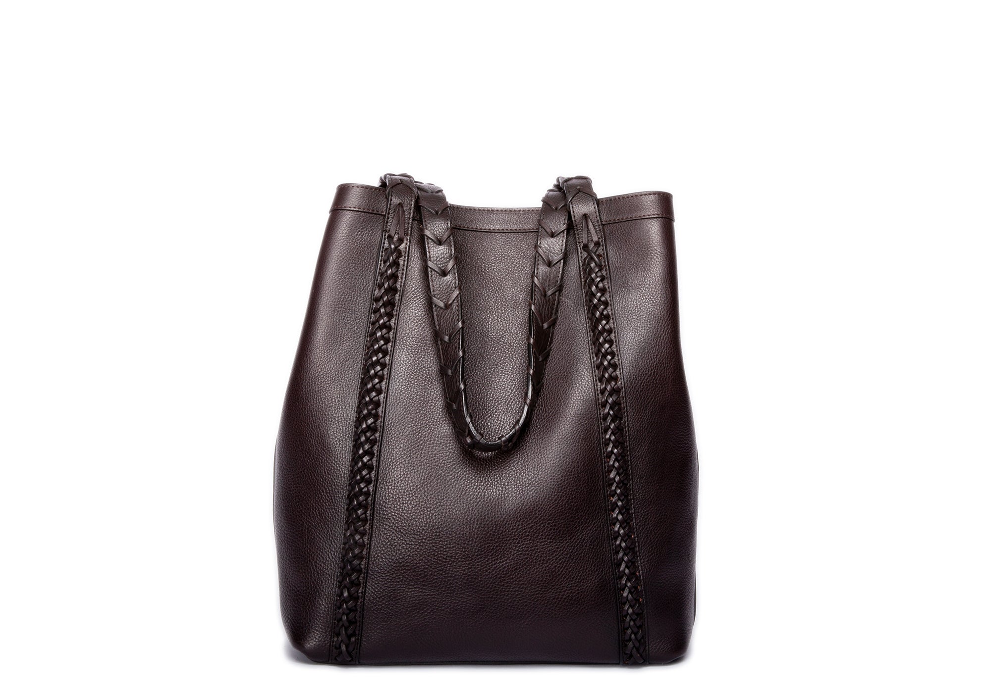 Braided Leather Angle Tote Chocolate