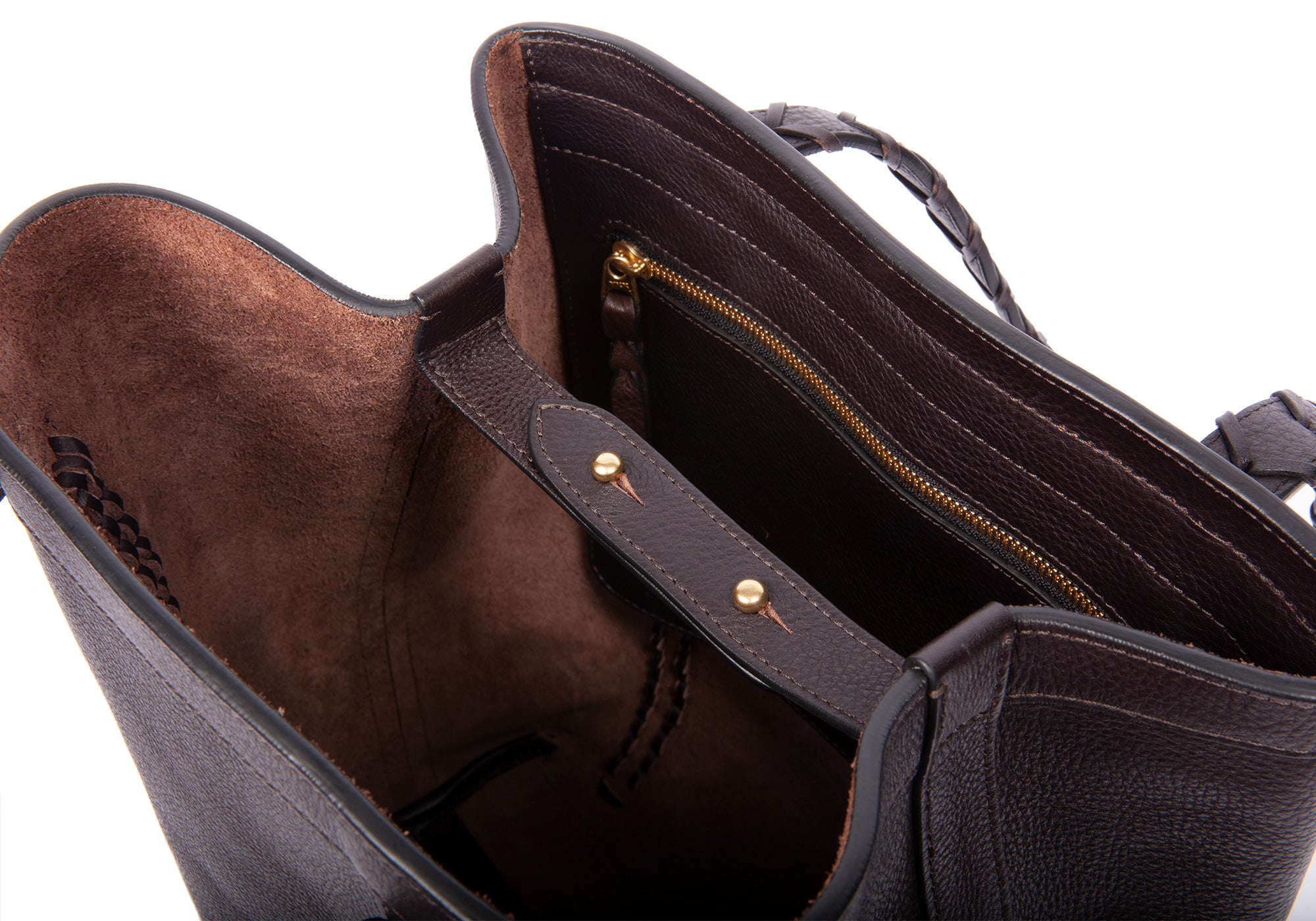 Braided Leather Angle Tote Chocolate