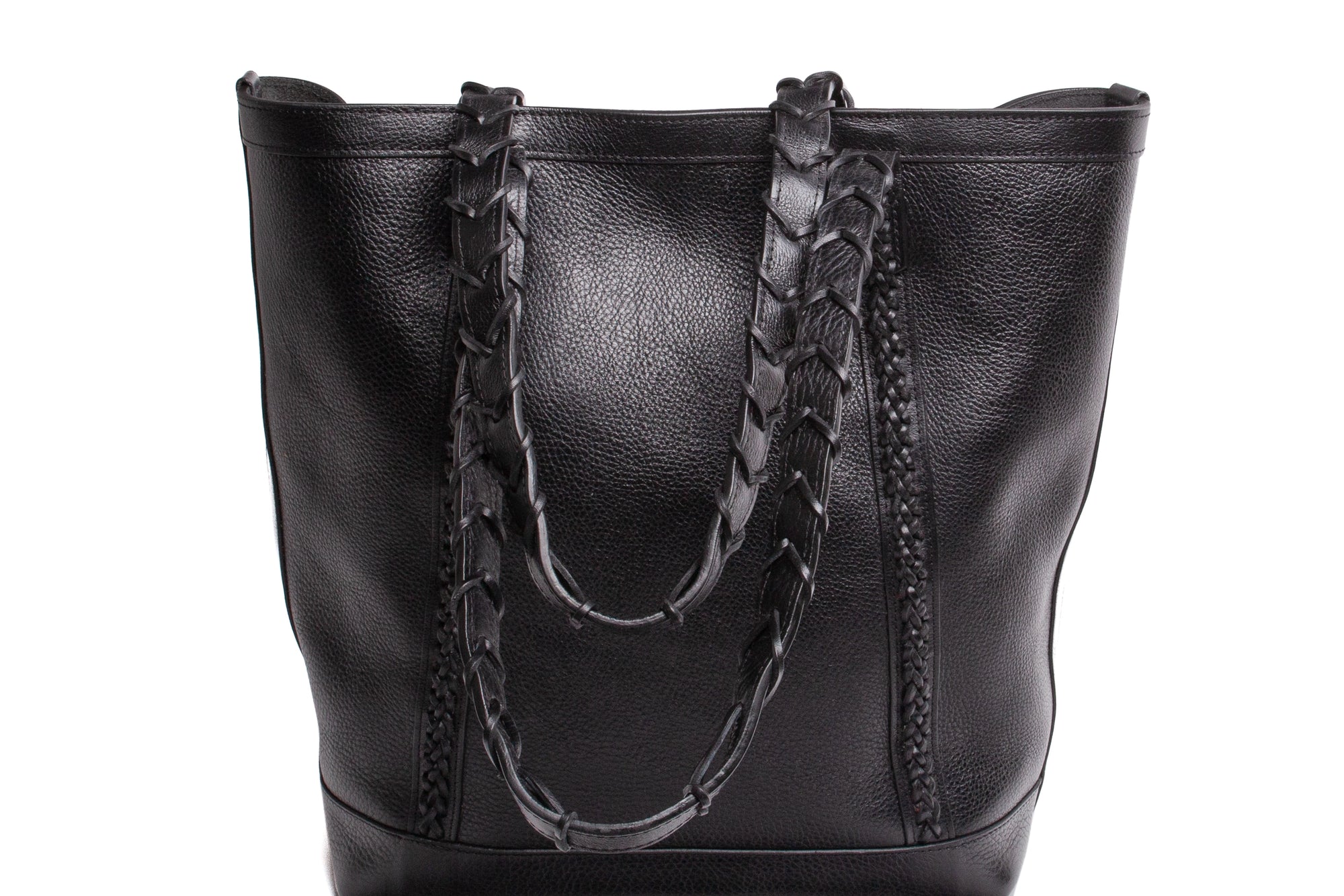 Braided Leather Angle Tote Black