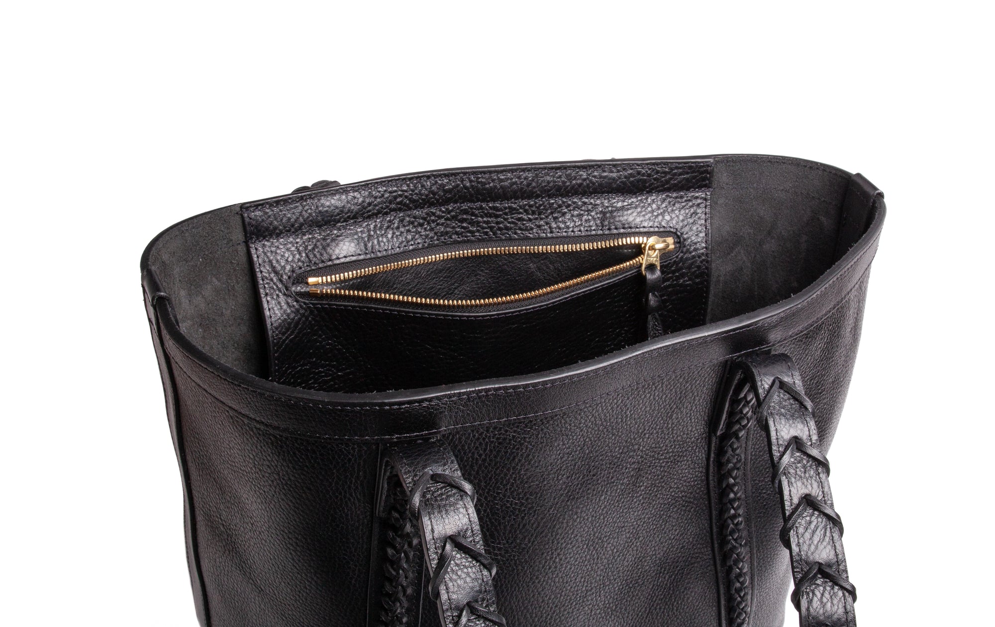 Braided Leather Angle Tote Black