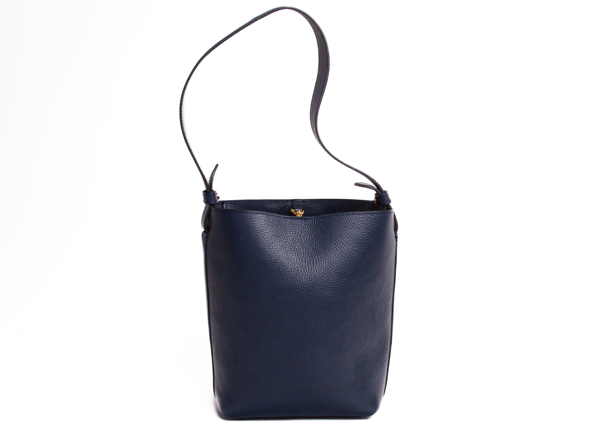Mini Leather Bucket Shoulder Bag Indigo