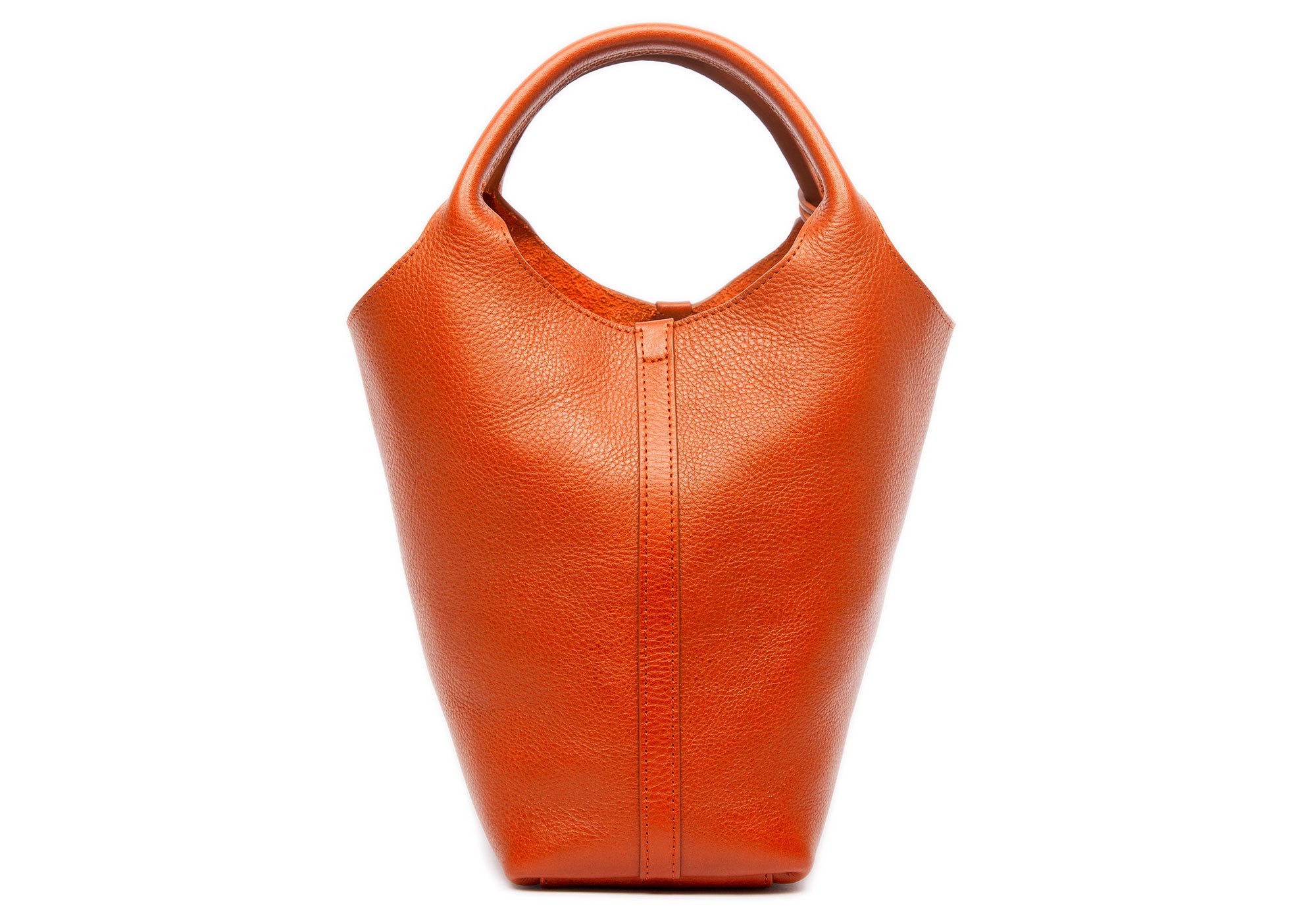 Front Leather View of The One-Piece Bag Orange