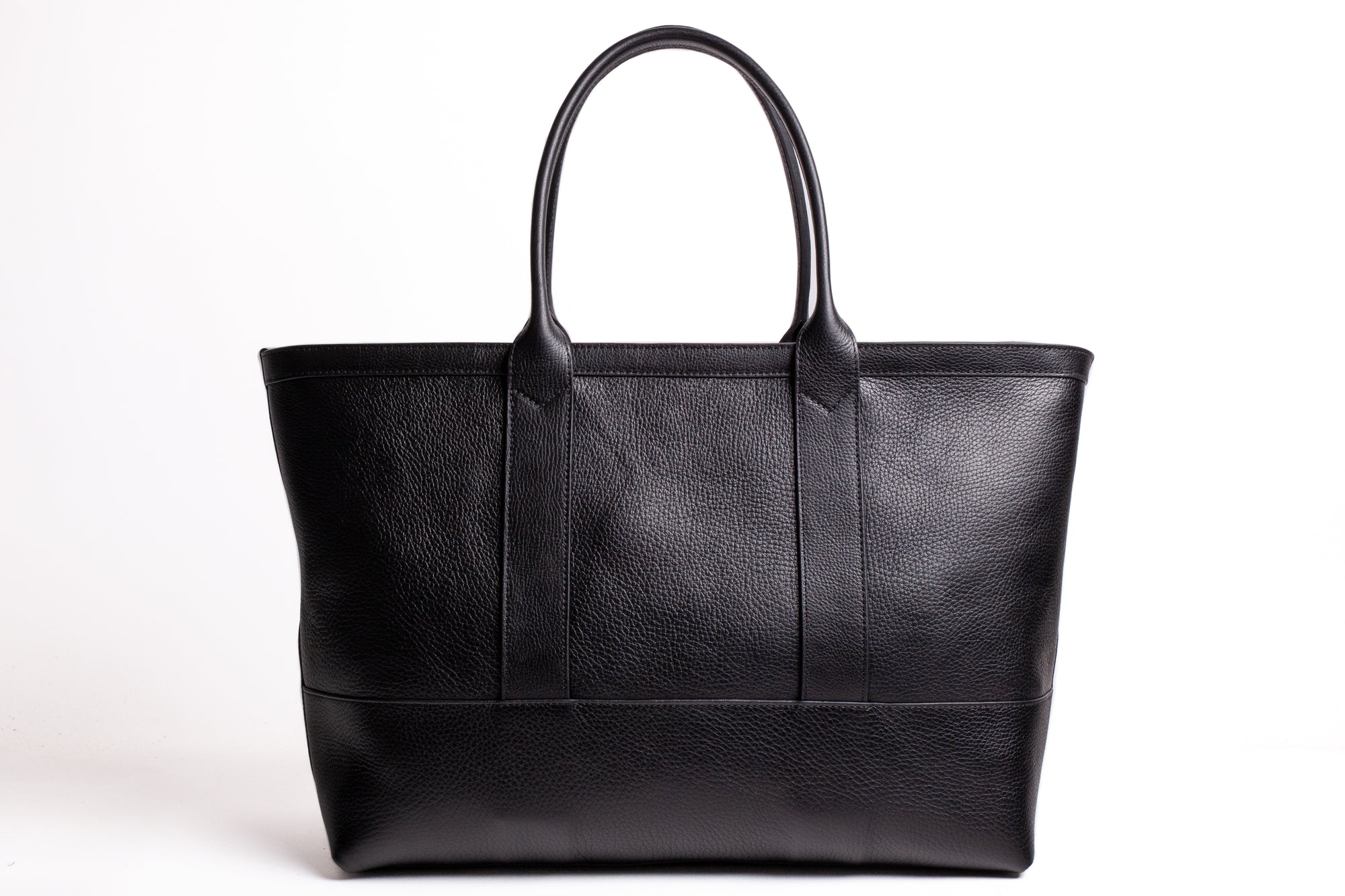 Leather Zip-Top Medium Tote Black