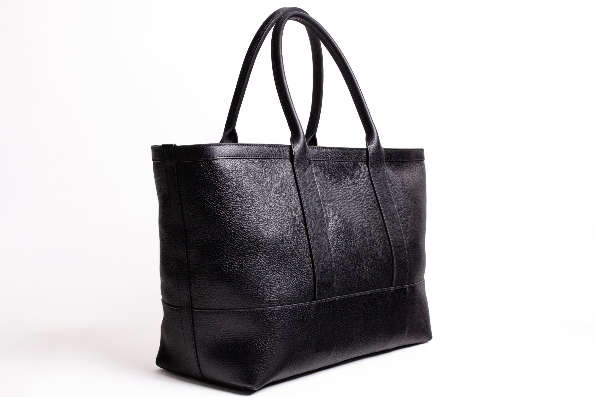 Leather Zip-Top Medium Tote Black