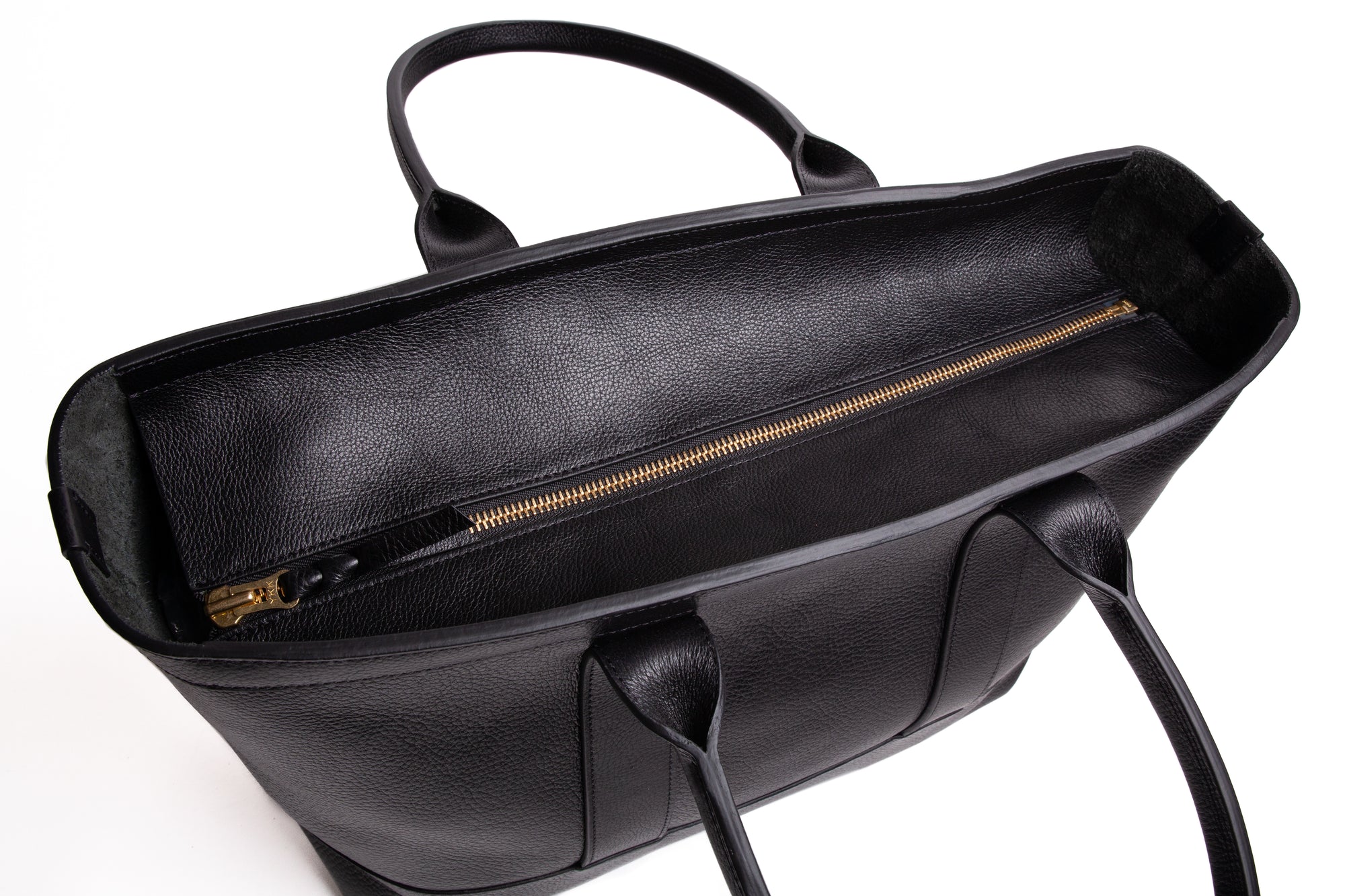 Leather Zip-Top Medium Tote Black