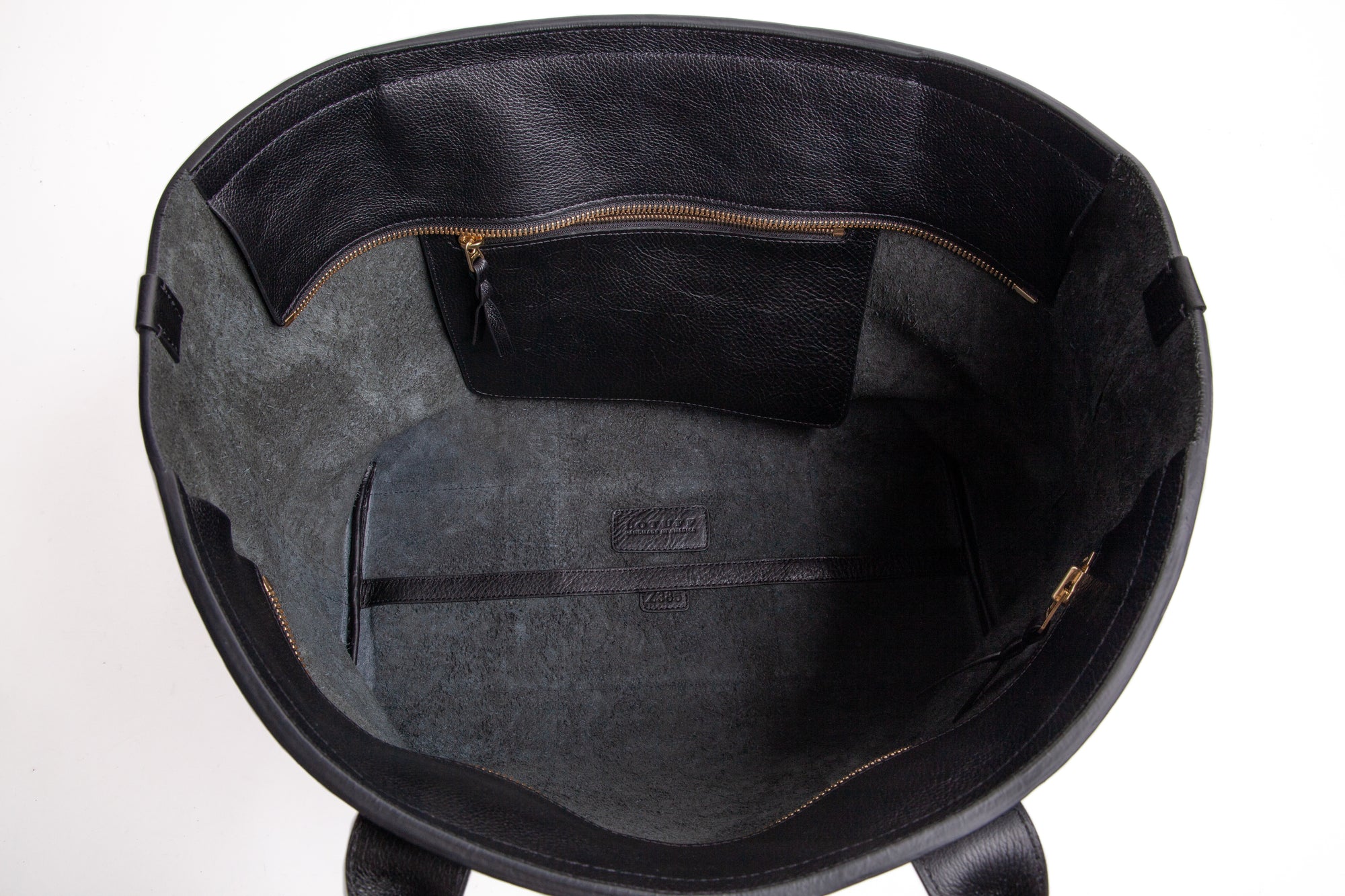 Leather Zip-Top Medium Tote Black