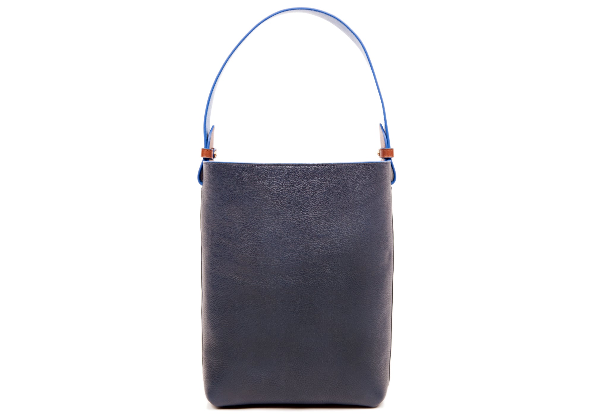 Leather Bucket Shoulder Bag Black-Indigo