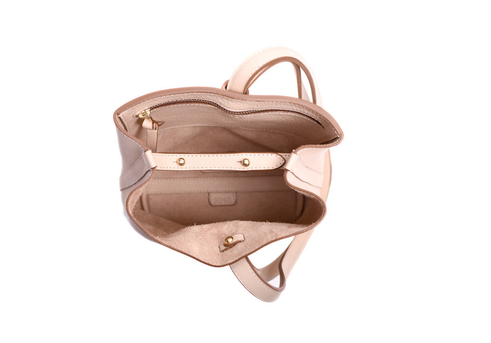 Inner Leather View of The Mini Sling Backpack Natural