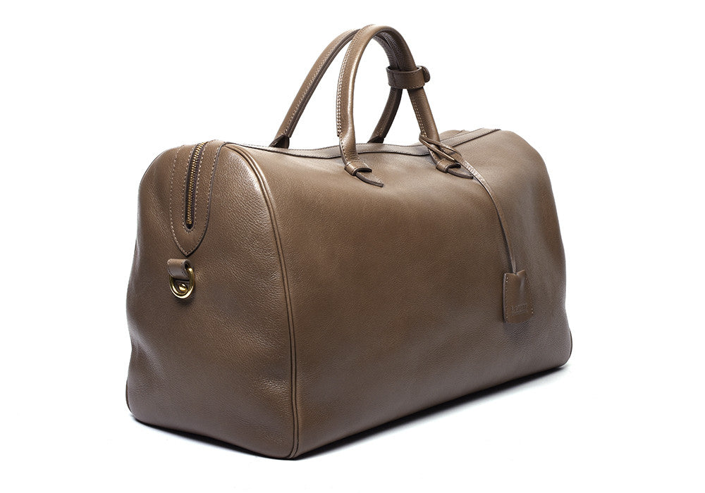Front Leather View of No. 10 Weekender Bag Clay