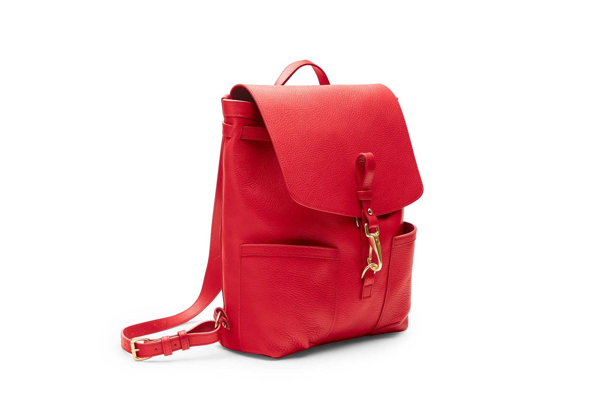 Full View of Leather No. 5 Knapsack Pop Red