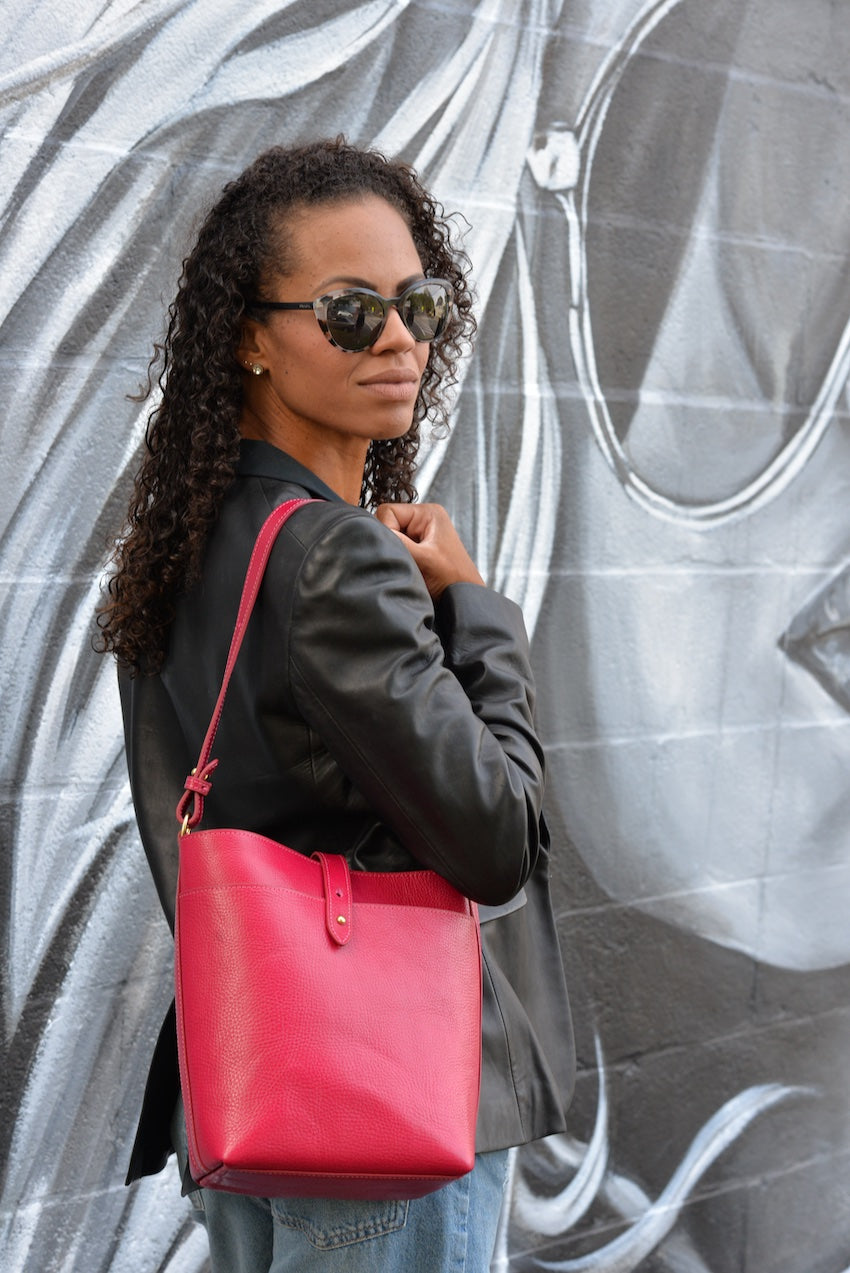 The Maude Bucket Bag Raspberry/Natural Lifestyle