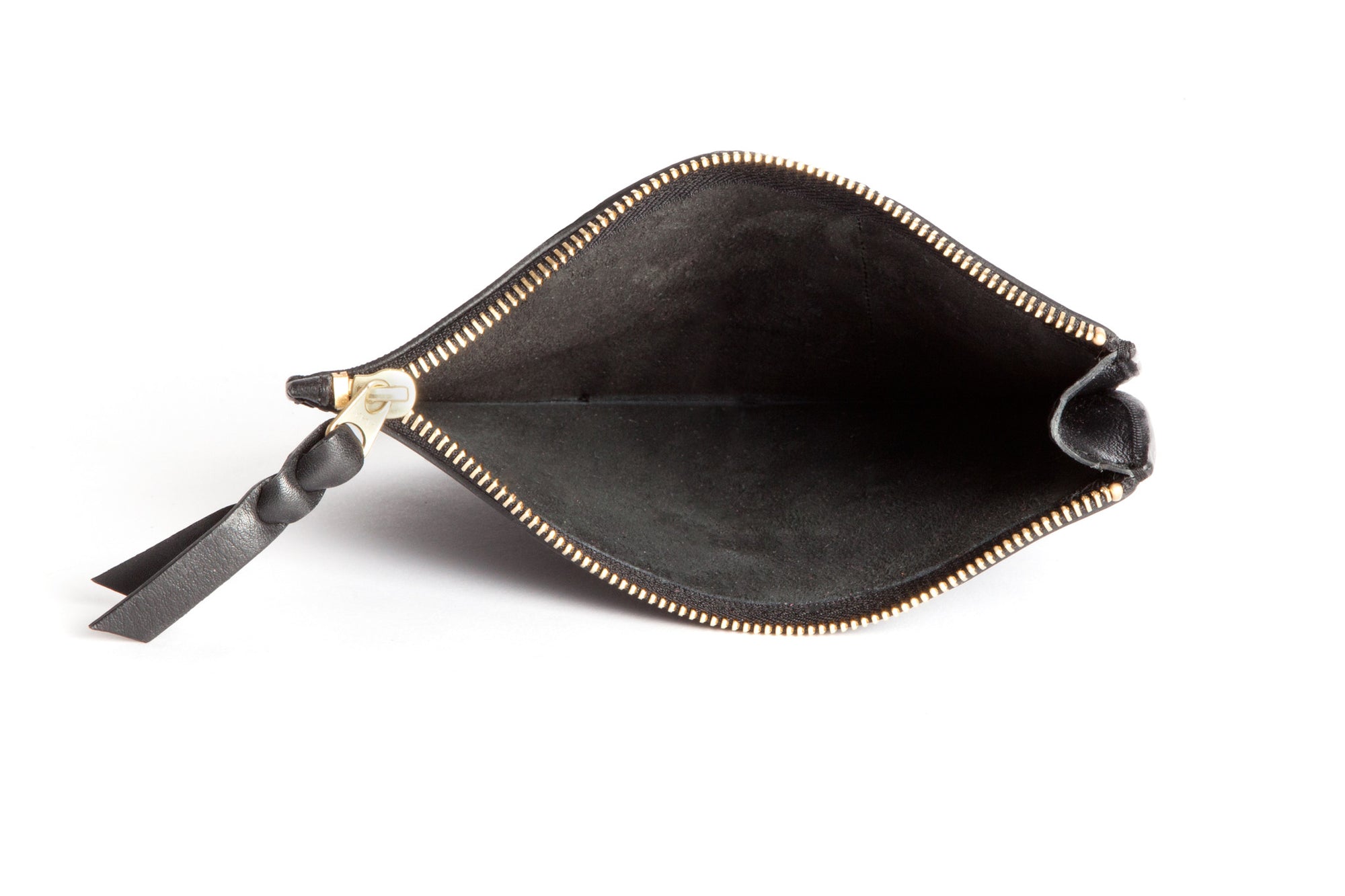 Open Front View of Round Pouch Black