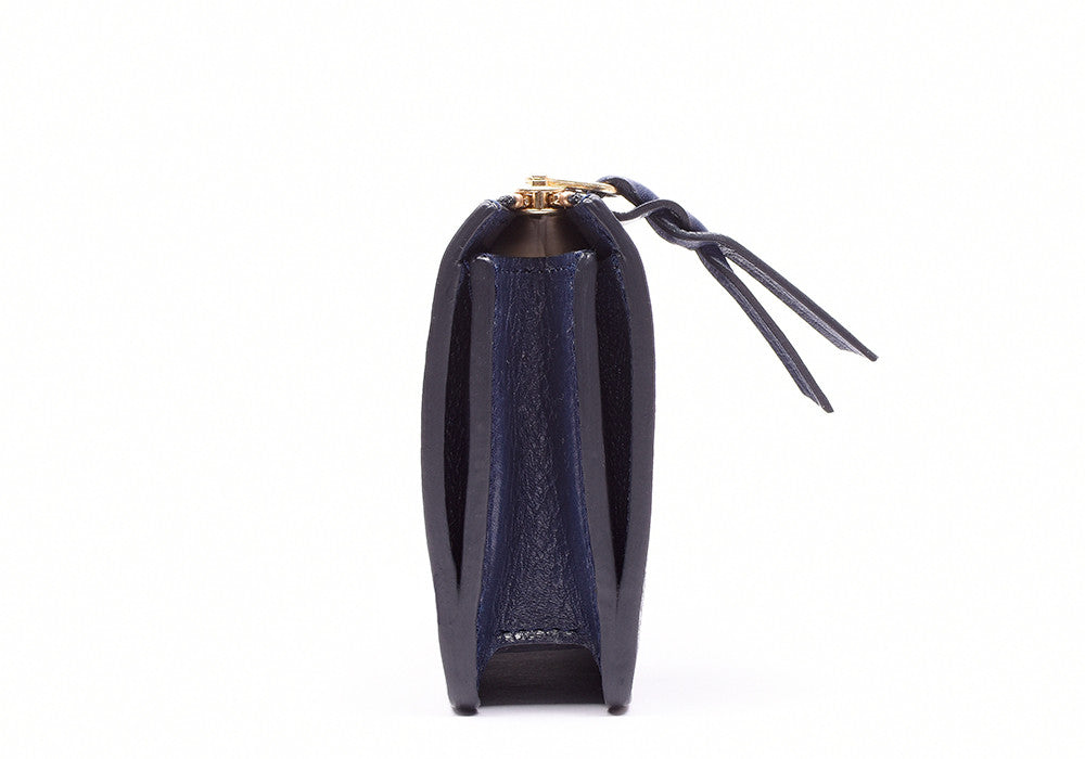 Side Leather View of Tripp Wallet Indigo