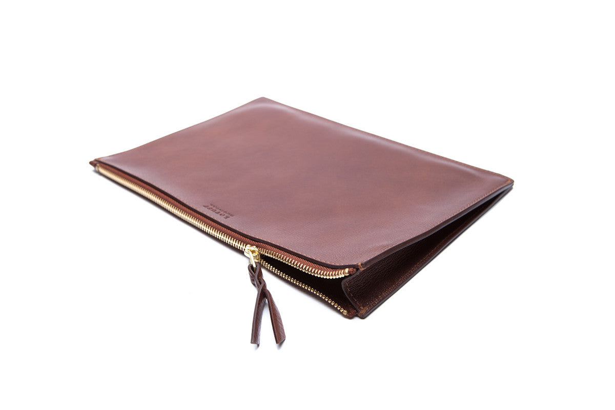 Front Leather View of No. 9 Pouch Chestnut