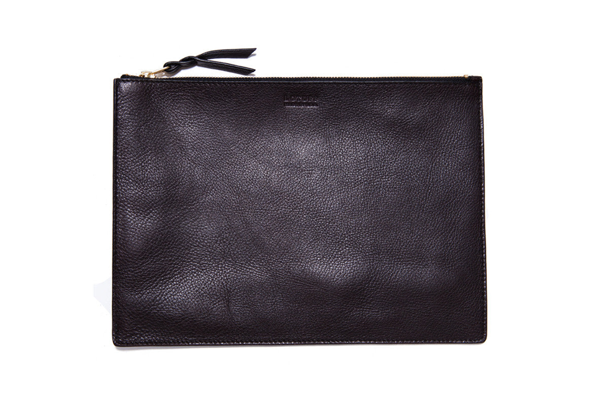 Front Leather View of No. 9 Pouch Chocolate