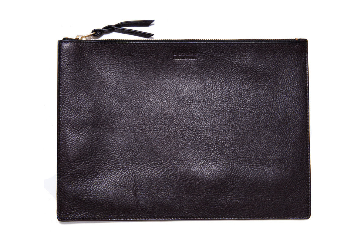 Front Leather View of No. 13 Pouch Chocolate