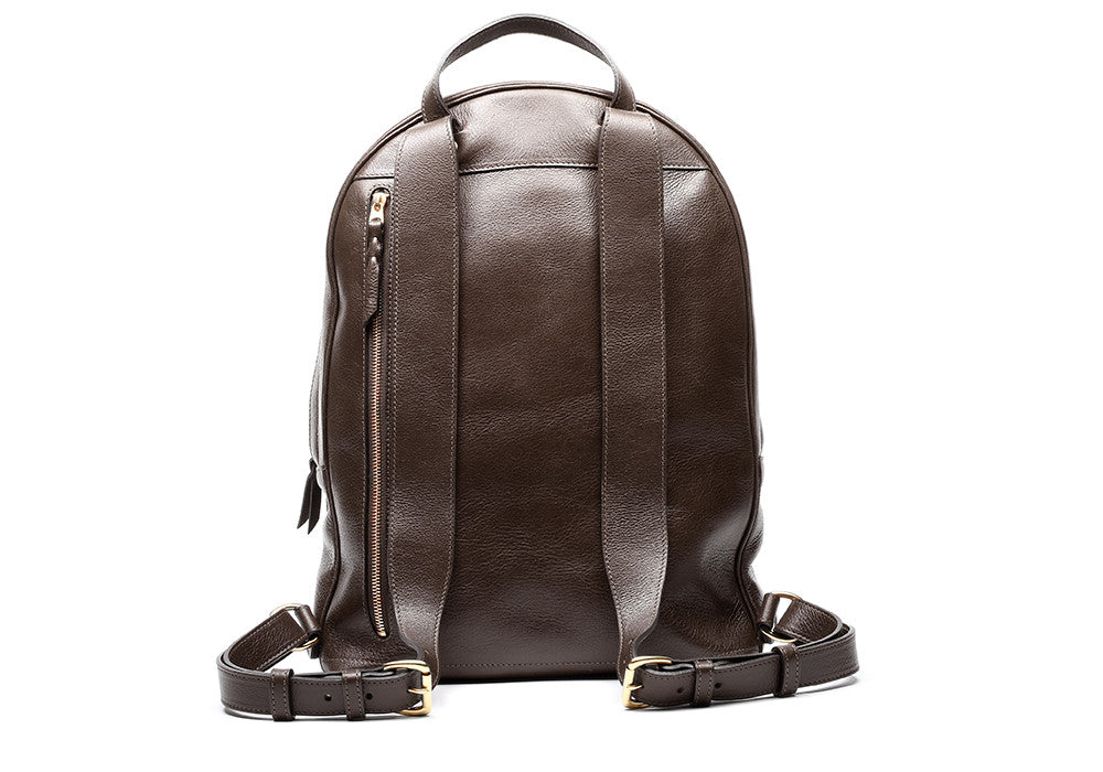 Back Leather Straps of Leather Zipper Backpack Chocolate