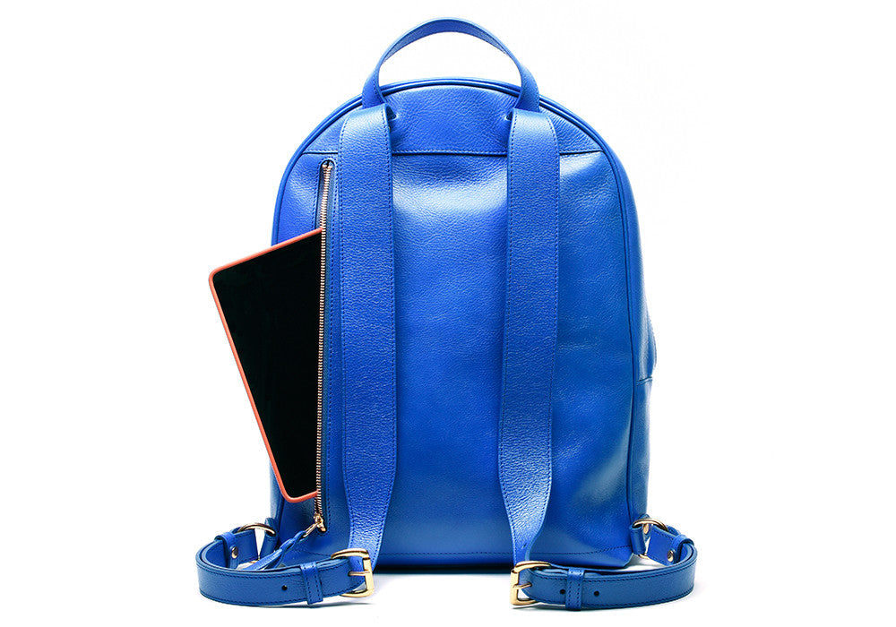 Back Leather Straps of Leather Zipper Backpack Electric Blue