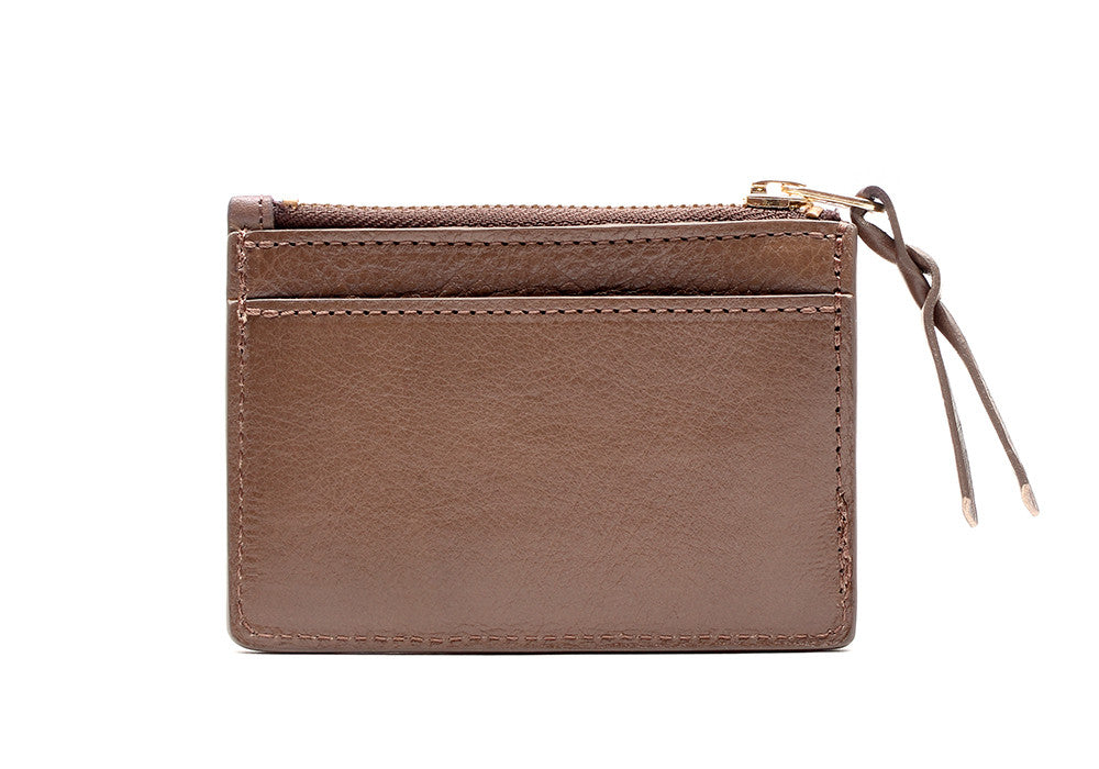Front View of Zipper Credit Card Wallet Clay
