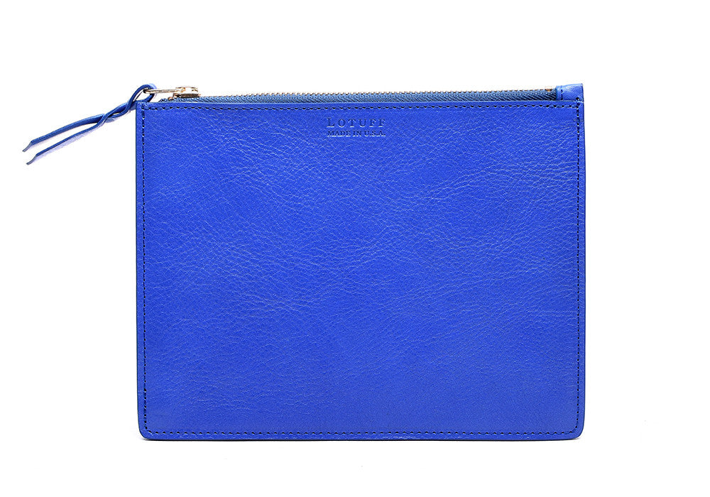 Front Leather View of No. 8 Pouch Electric Blue
