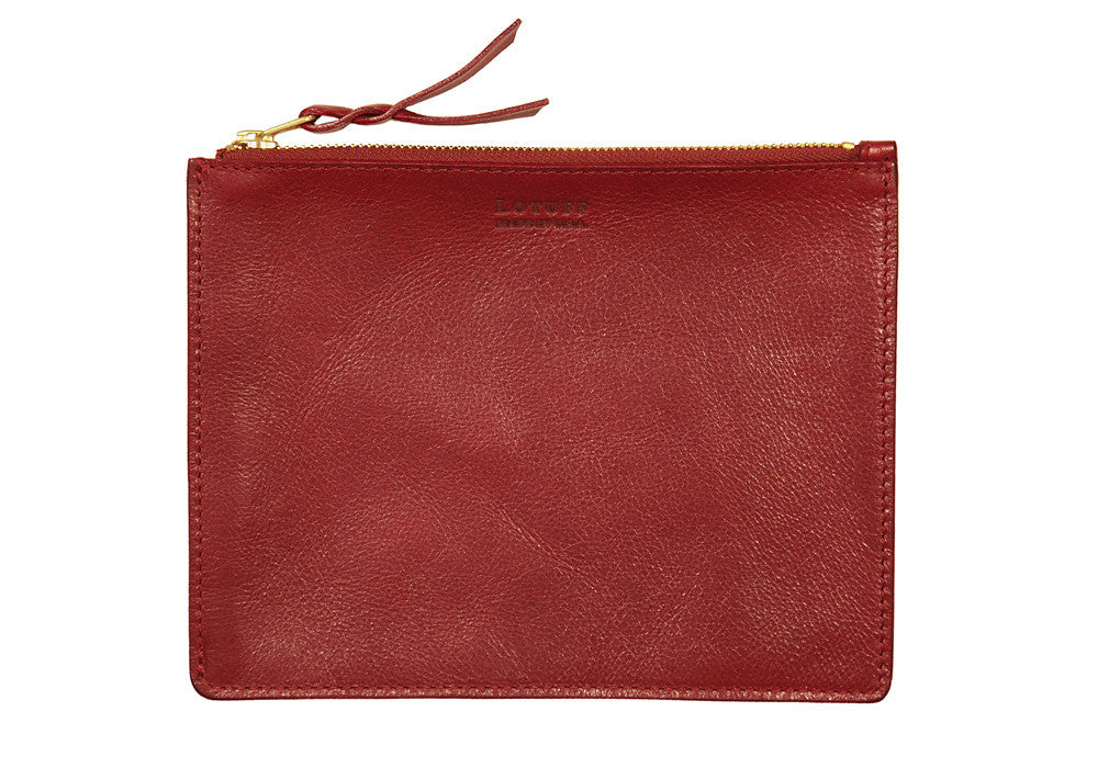 Front Leather View of No. 8 Pouch Red